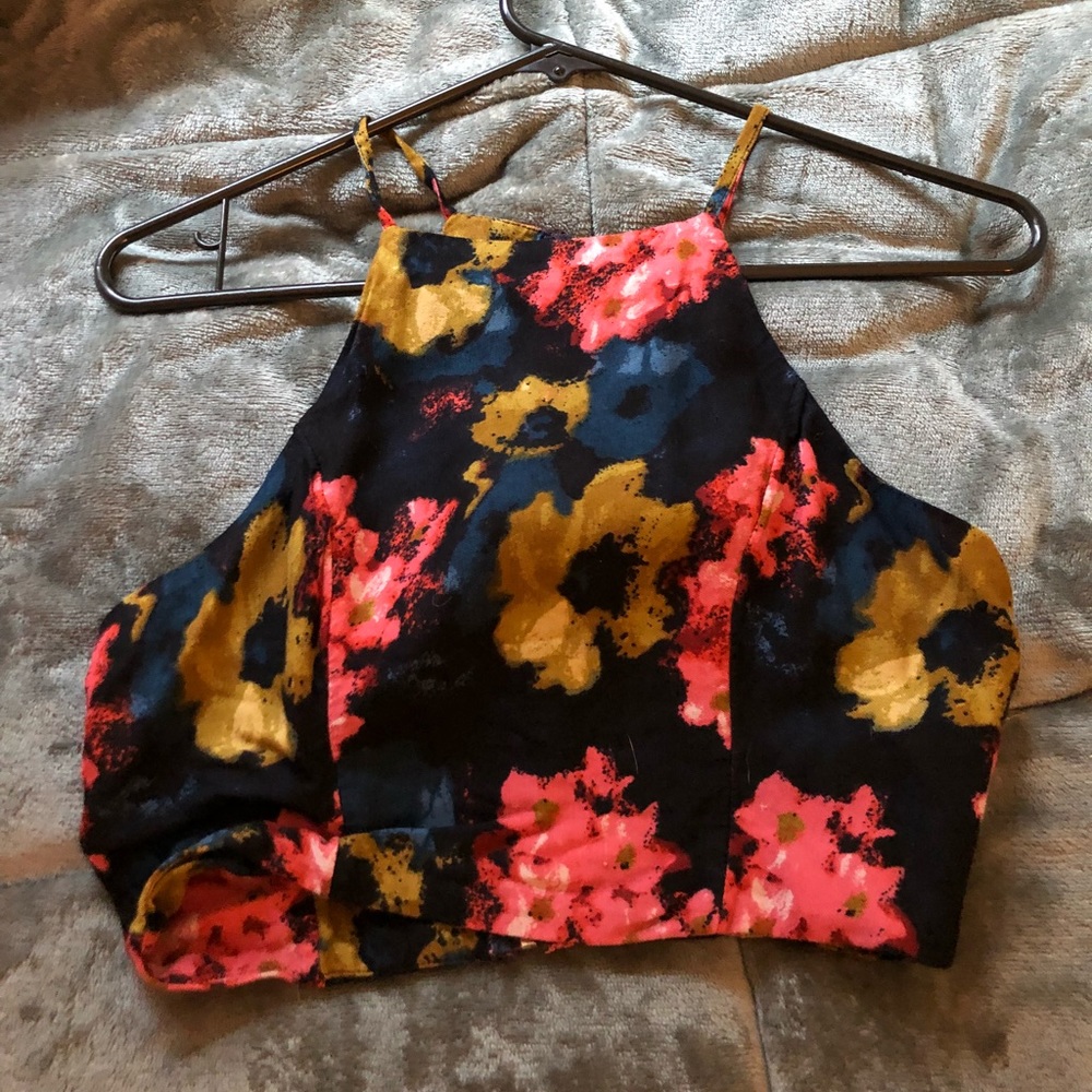 High neckline floral crop top